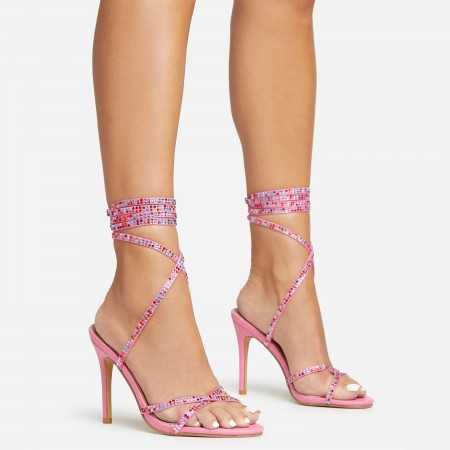 Magnifique chaussures pour femme sandales lanières en strass qui s'enroulent à la cheville.