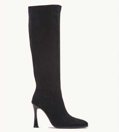 Chaussures femme bottes hautes talon aiguille suedine noir shoes boots suedine heels 2023