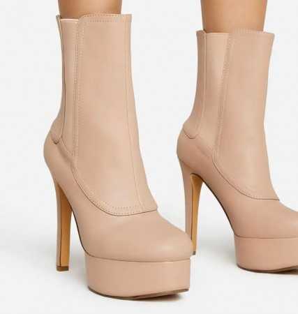 chaussures bottes bottines talon haut simili cuir aiguille femme shoes shop kim kardashian style jenner beige 2022