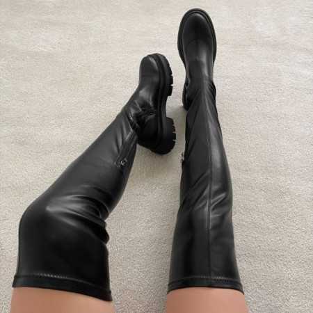 MISS SELENA chaussures pour femme cuissardes plates en similicuir noir