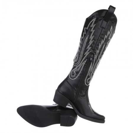 Chaussures femme bottes hautes western cowboy noir
