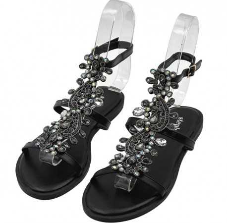 Magnifique sandales en dentelle et strass 2024. Chaussures women shoes lace rhinestones
