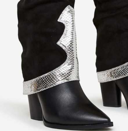MISS WESTERN Chaussures pour femme style western bottes hautes cowboy coachella noir argent