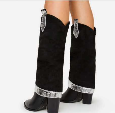 MISS WESTERN Chaussures pour femme style western bottes hautes cowboy coachella noir argent