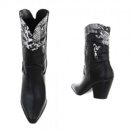 MISS CHIARA chaussures pour femme bottines cowboy western python serpent noir talon épais