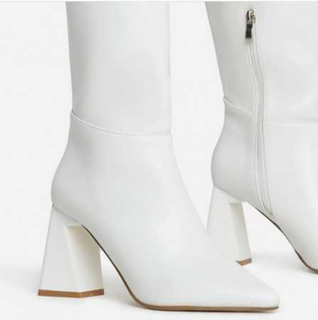 MISS CASSANDRA Chaussures pour femme bottes hautes croco bout pointue talon epais blanc