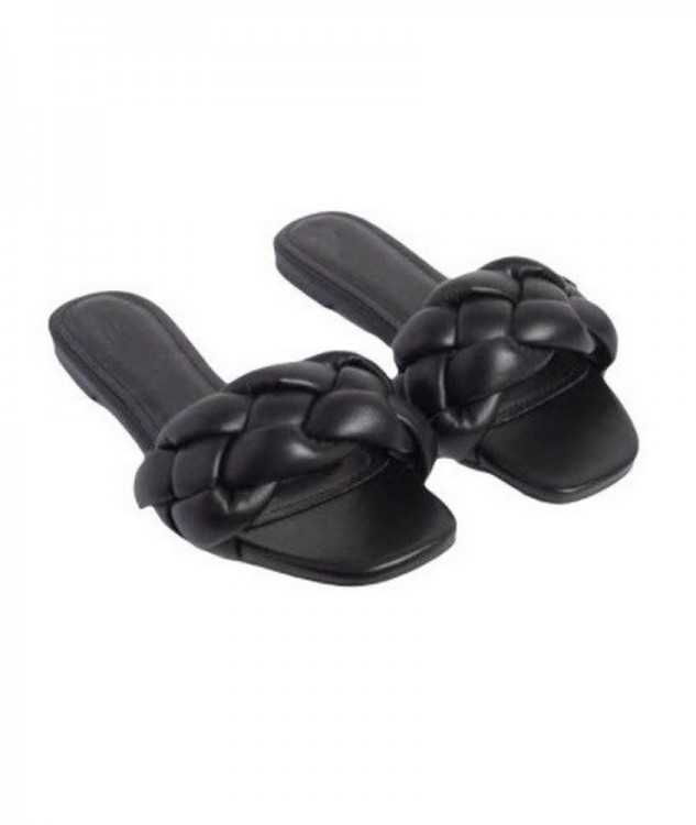Sandales plates Tressées noir