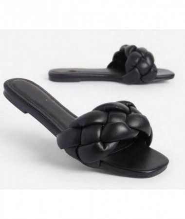 Sandales plates Tressées noir
