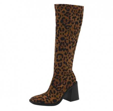 MISS SAVANAH Bottes hautes chaussures pour femme imprimé léopard talon épais confortable