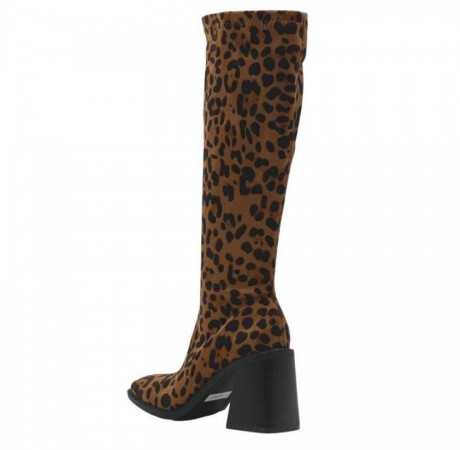 MISS SAVANAH Bottes hautes chaussures pour femme imprimé léopard talon épais confortable