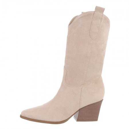 MISS SANDRINE chaussures femme bottes bottines western en faux daim beige talon épais confort coachella