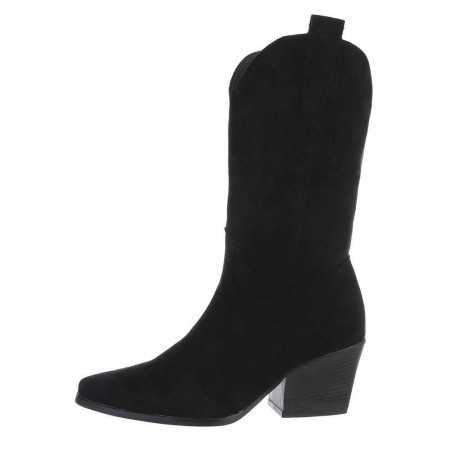 MISS SANDRINE chaussures femme bottes bottines western en faux daim noir talon épais confort coachella
