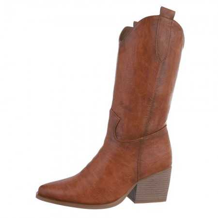 MISS SIDNEY chaussures femme bottes bottines western en faux cuir camel talon épais confort cowboy coachella
