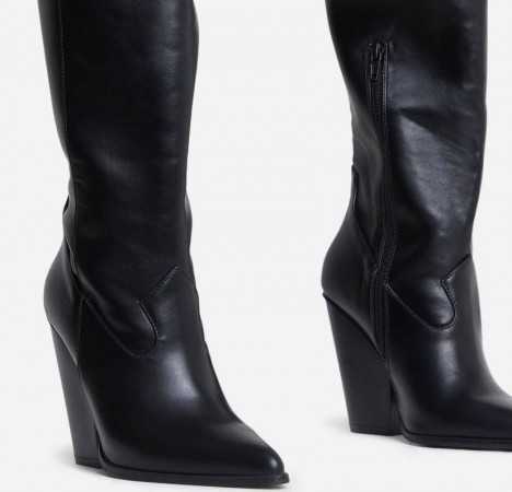 MISS STERNA Chaussures Pour Femme Bottes Hautes Western Cowboy Coachella Faux Cuir Noir