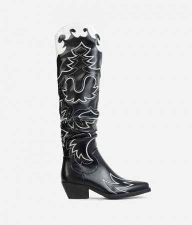 MISS BECKA Chaussures Pour Femme Bottes Hautes Western Cowboy Coachella Faux Cuir Broderie