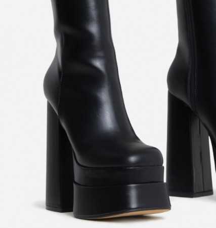 MISS PATHY chaussures femme bottines platforms faux cuir noir talon haut sexy