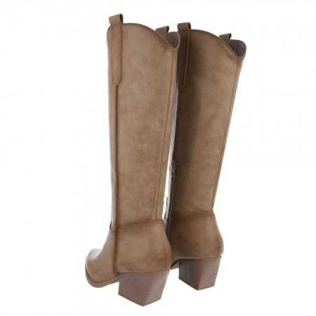 MISS MIA Chaussures femme bottes hautes western boots camel simili cuir