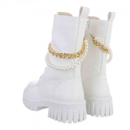 MISS KAYLA Chaussures bottines courtes à lacets semelle épaisse crampons blanc bottes perles chaines