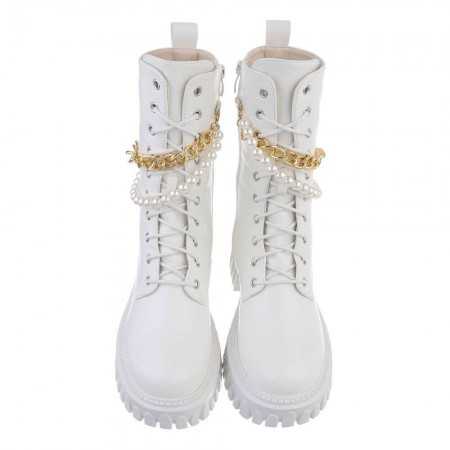 MISS KAYLA Chaussures bottines courtes à lacets semelle épaisse crampons blanc bottes perles chaines