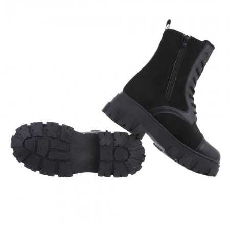 MISS CALLIE Chaussures bottines courtes à lacets avec lanières boucle talon épais et carré noir hivers 2022 / 2023