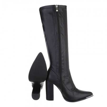 MISS IVY chaussures pour femme bottes hautes bout pointue talon hauts épais carré simili cuir noir