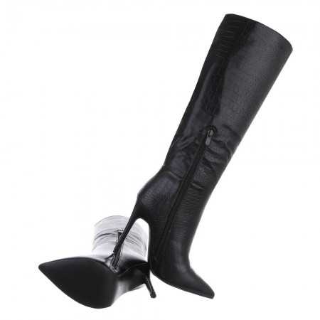 MISS HAILEY chaussures pour femme bottes hautes bout pointue talon hauts aiguille simili cuir noir croco