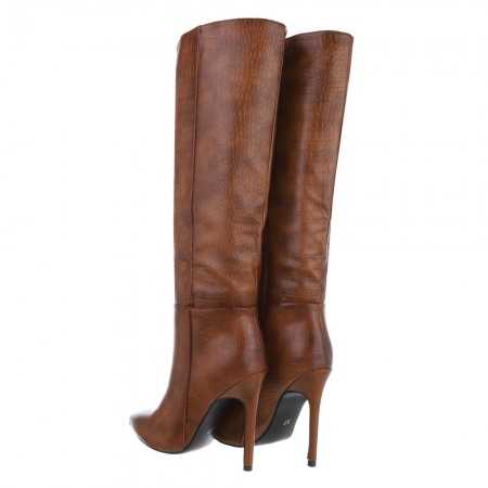 MISS HAILEY chaussures pour femme bottes hautes bout pointue talon hauts aiguille simili cuir marron croco
