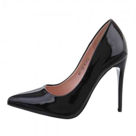 MISS MADELINE Chaussures femme escarpins talon aiguille bout pointue noir vernis