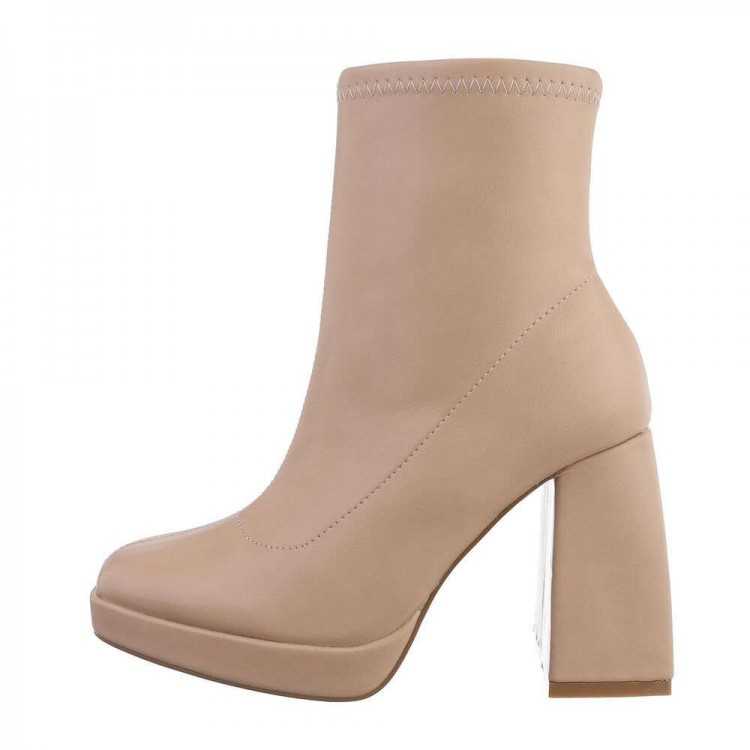 MISS DANA Chaussures pour femme bottes bottines courtes platform talon épais carré beige