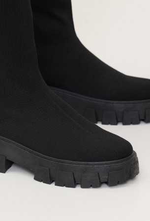 MISS BRANDIE Chaussures pour femme cuissardes chaussettes moulantes extensible semelle épaisse noir
