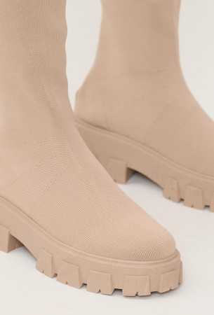 MISS BRANDIE Chaussures pour femme cuissardes chaussettes moulantes extensible semelle épaisse beige