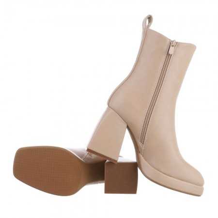 MISS CASSANDRE Chaussures femme bottes bottines chelsea elastique courtes avec talon carré epais bloc pyramide beige