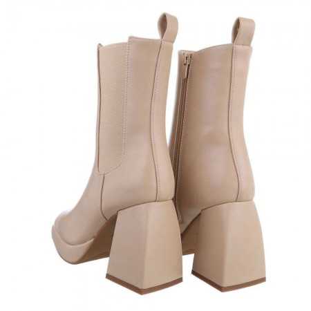 MISS CASSANDRE Chaussures femme bottes bottines chelsea elastique courtes avec talon carré epais bloc pyramide beige