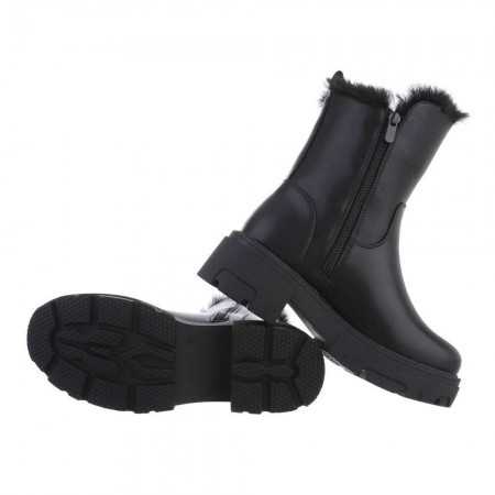 MISS HAYAT chaussures femme bottes bottines simili cuir noir zip et fausse fourrure