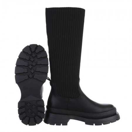 MISS LOUNA Chaussures femme bottes hautes chaussette boots noir tricot