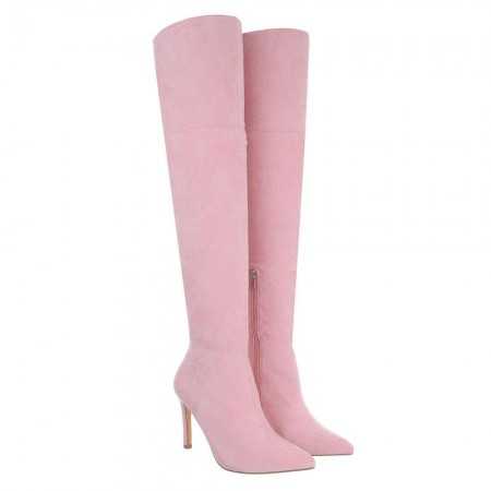 MISS MAEVA Chaussures pour femme cuissardes suédine talon aiguille bout pointue rose