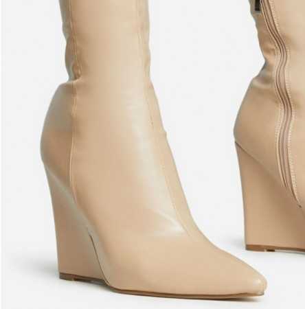 MISS HALLY Chaussures femme bottes cuissardes compensées talon confortable beige