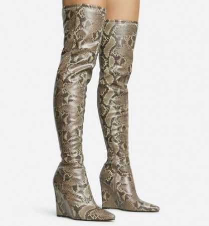 MISS HALLY Chaussures femme bottes cuissardes compensées talon confortable serpent