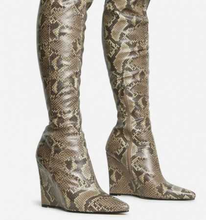 MISS HALLY Chaussures femme bottes cuissardes compensées talon confortable serpent