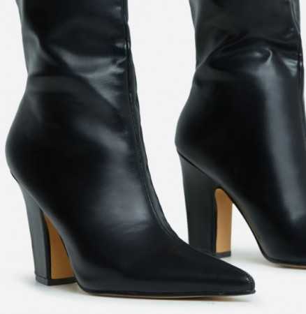 MISS BRIANA Chaussures femme bottes hauteur du genoux talon carré confortable noir