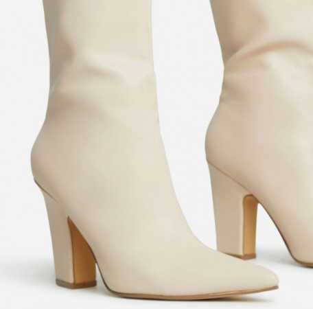 MISS BRIANA Chaussures femme bottes hauteur du genoux talon carré confortable écru faux cuir