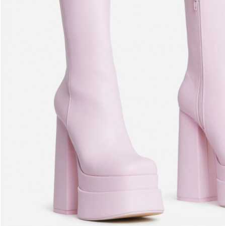 MISS MADISON Chaussures femme bottines double platfom talon épais carré rose faux daim
