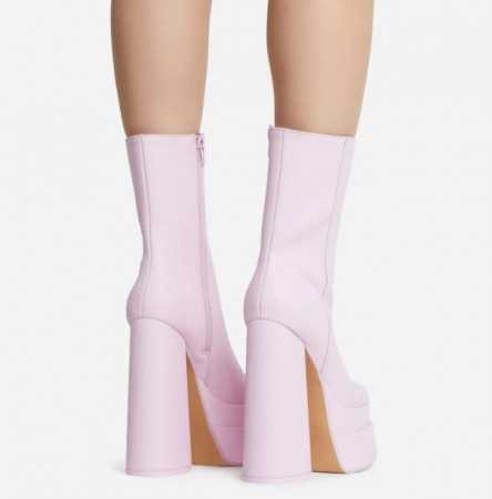 MISS MADISON Chaussures femme bottines double platfom talon épais carré rose faux daim