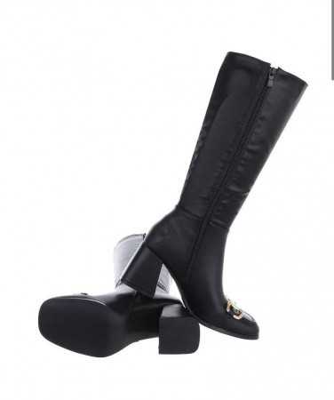 MISS MISSY Chaussures pour femme bottes hautes simili cuir noir talon épais carré