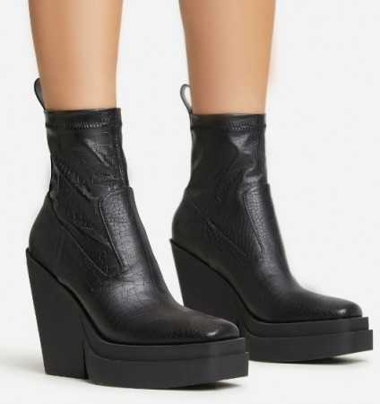 MISS HOLLY Chaussures pour femme bottes bottines compensées noir croco