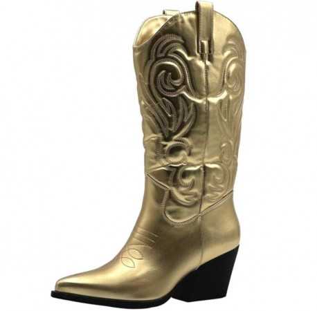 MISS SANTANA Chaussures pour femme bottes hautes western ocre métallique