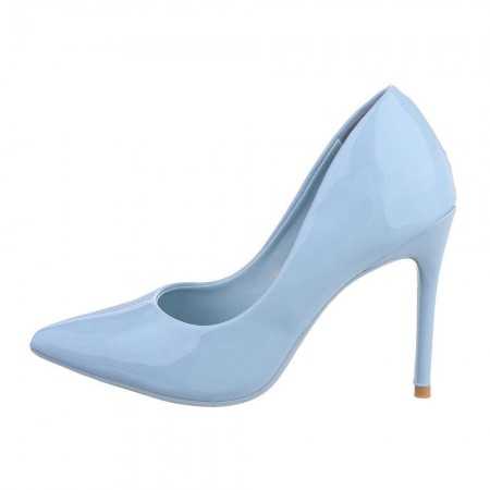 MISS TESSA Chaussures femme escarpins pointues à talon élégant chic shoes bleu ciel vernis