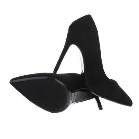 MISS TESSA Chaussures femme escarpins pointues à talon élégant chic shoes noir suedine