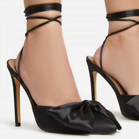 MISS MADISON Chaussures femme talon escarpins bout pointue évènement mariage soirée gros nœud satin noir