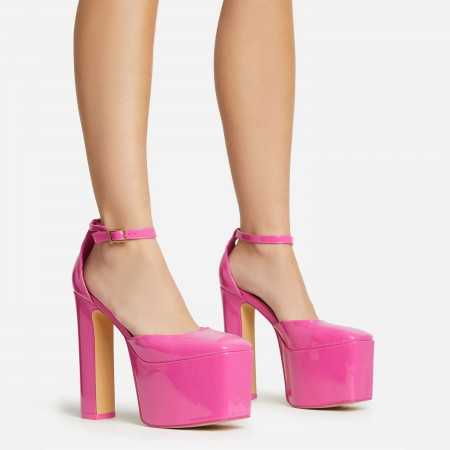 MISS CORY Chaussures femme talon utra vertigineux platform soirée événement escarpins vernis rose fuchsia